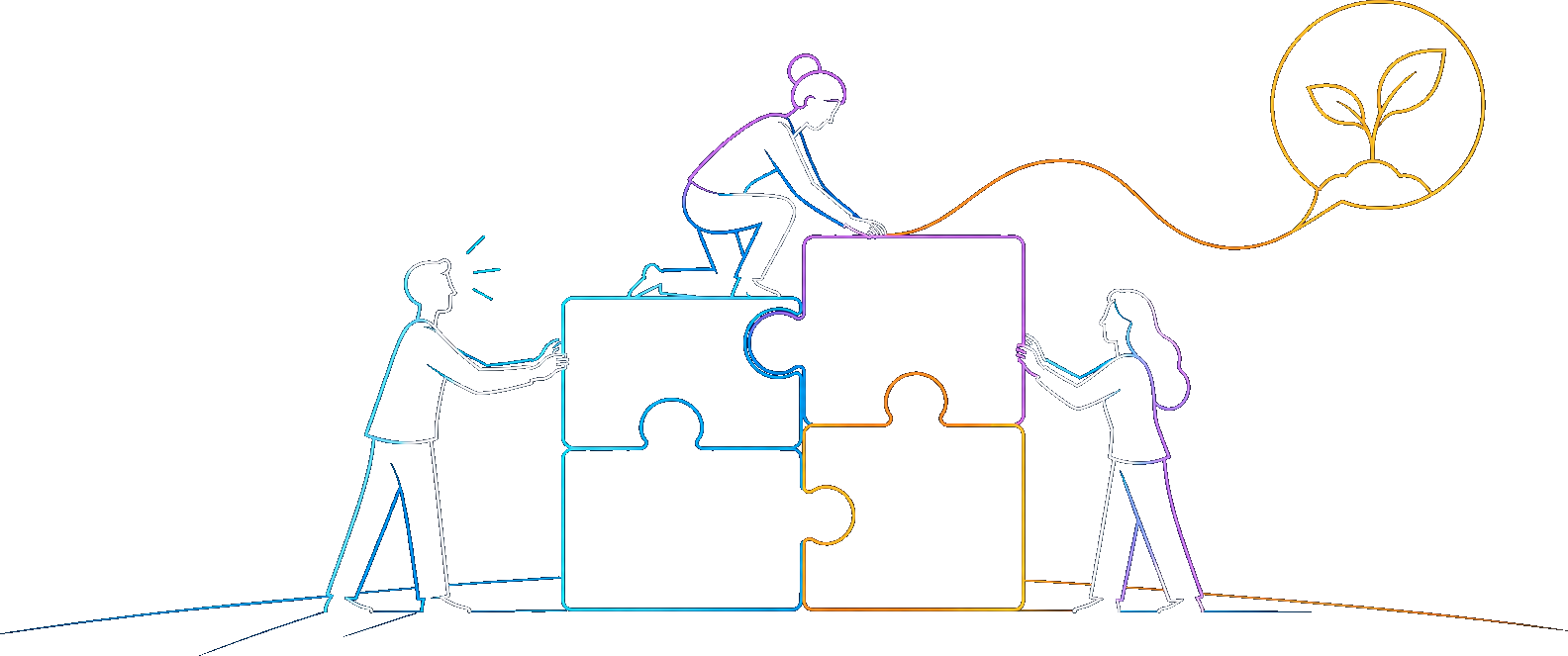 People assembling puzzle pieces beneath a glowing growth icon